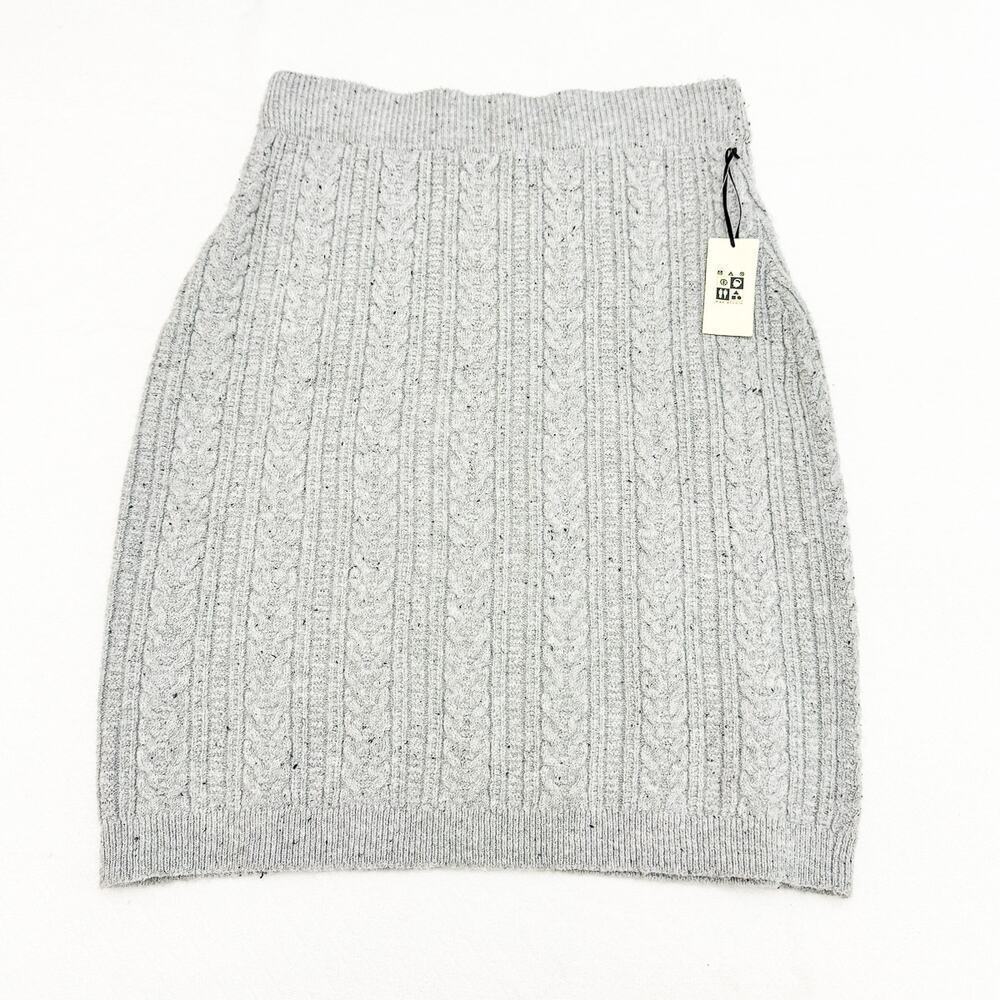 Max Studio Woven Knit Cable Pencil Skirt Heather Gray Size L